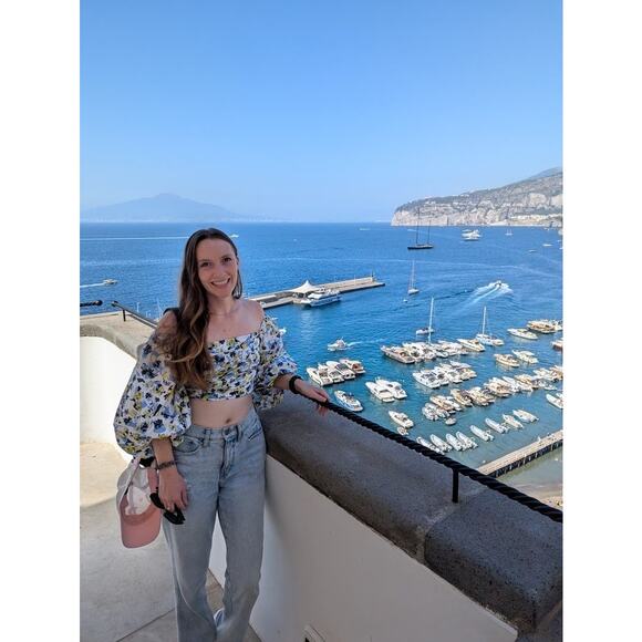 TANYA TAYLOR Blue Floral Cotton Off Shoulder Puff Sleeves Alondra Top Size 2 - Picture 12 of 14